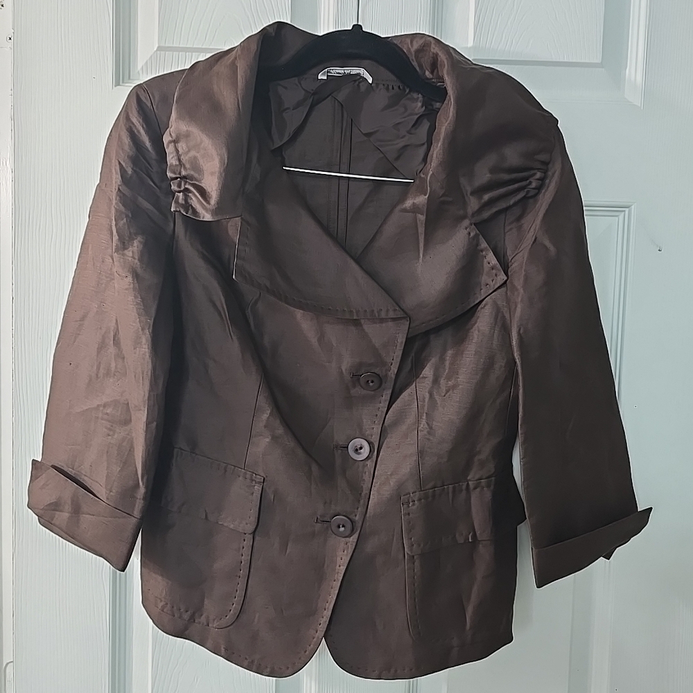 Vintage‎ Max Mara Womens Linen Silk Asymmetrical Brown Blazer Sz 8 made in Italy